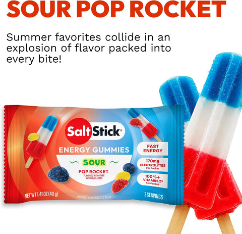 SaltStick Energy Chews Sour Pop Rocket Energy Gummies 10 Bags/ 20 Servings
