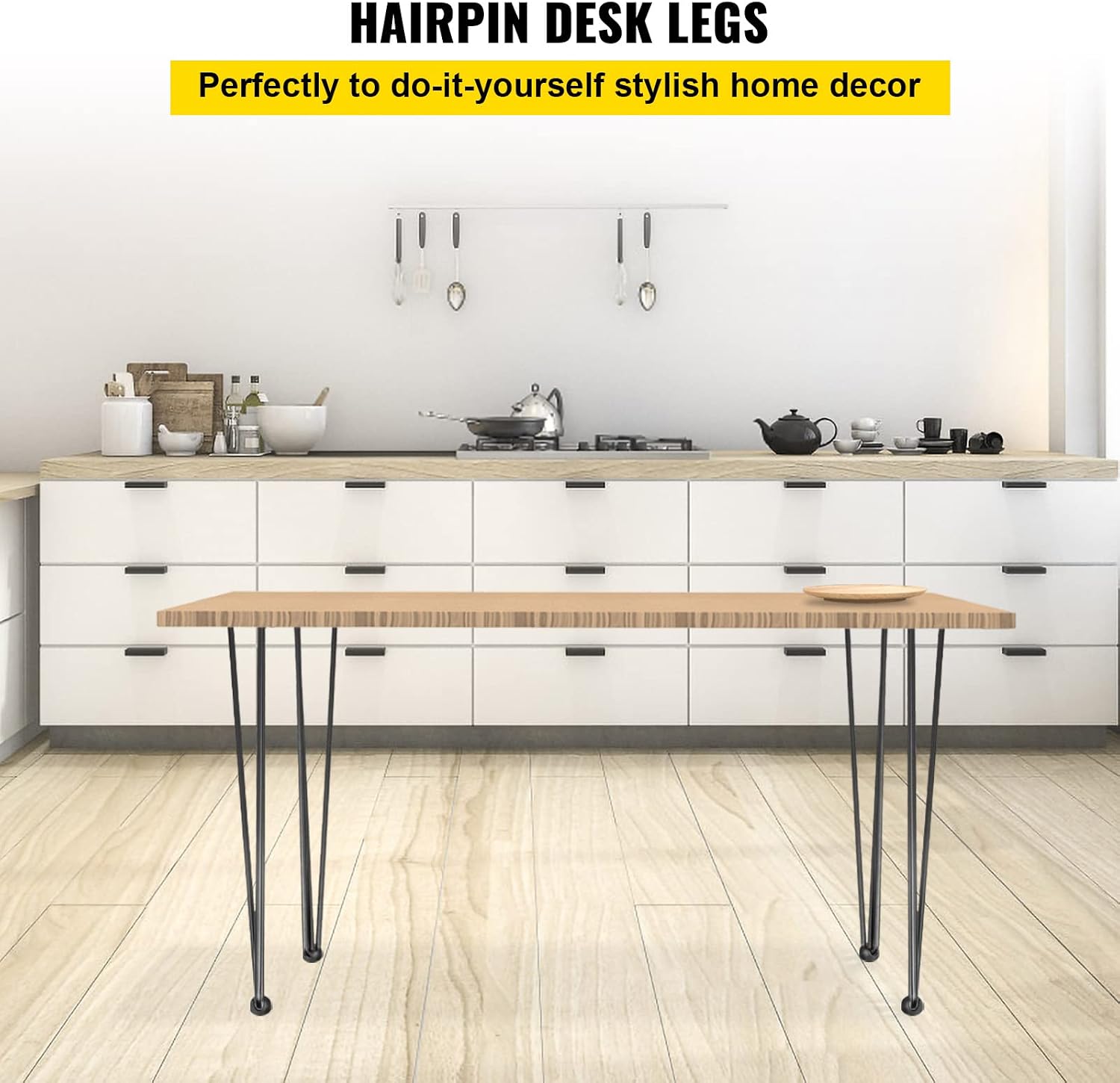 VEVOR Hairpin Table Legs 18" Black Set of 4 Desk Legs 880lbs Total Load Capacity Hairpin Desk Legs 3 Rods for Bench Desk Dining End Table Chairs Carbon Steel DIY Heavy Duty Furniture Legs