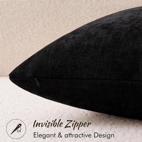 decorUhome Chenille Decorative Throw Pillow Covers 16x16 Set of 2, Black