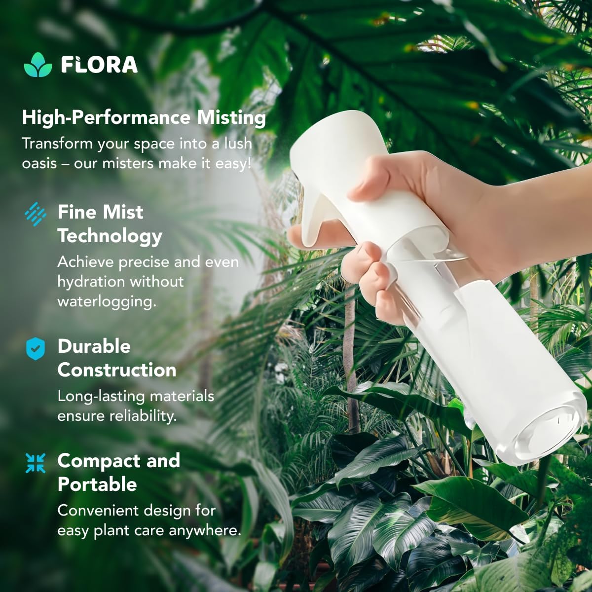 Flora Plant Mister Spray Bottle, Fine Mist for Indoor Plants (2 Pack)
