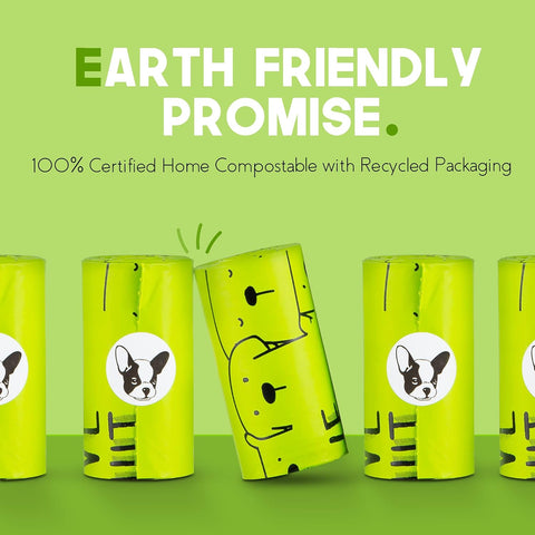 Certified Home Compostable Dog Poop Bags, 120 Plant Based Bags (8 Rolls)