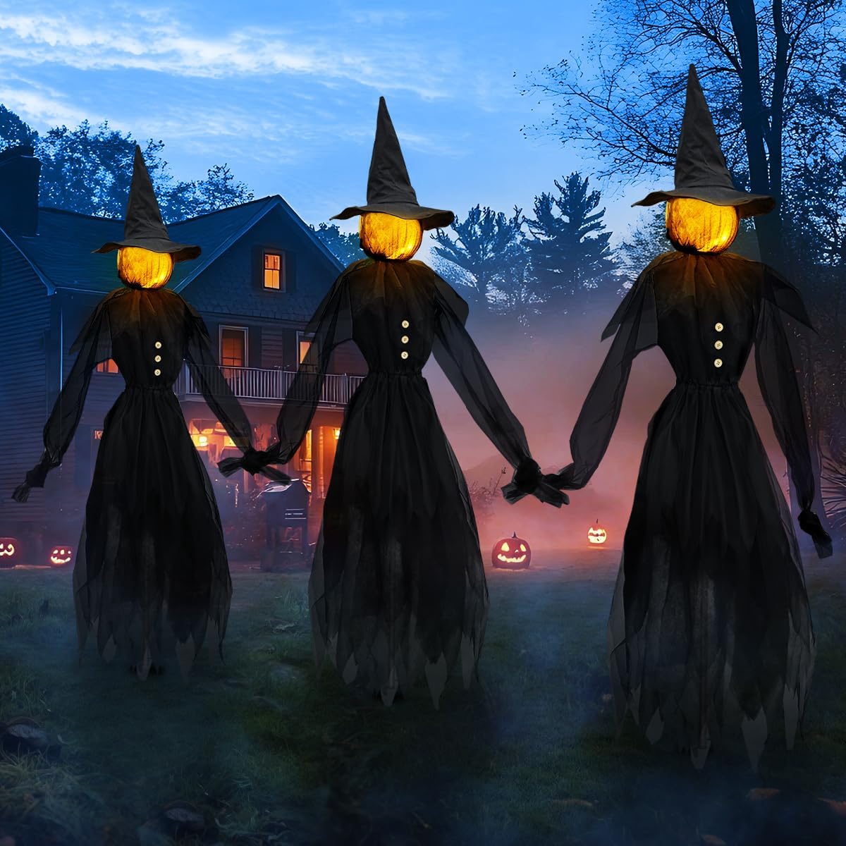 Halloween Decorations Outdoor 4.9 FT Glowing Head Witches Set of 3