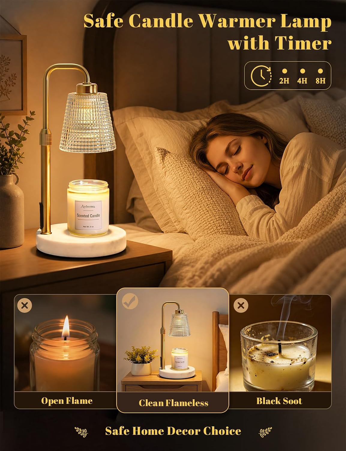 Marble Candle Warmer Lamp with Timer, Birthday Gifts for Women, Room Decor