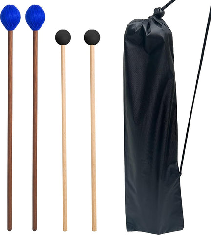 2 Pairs Drum Mallets Kit - Rubber and Yarn Marimba Mallets