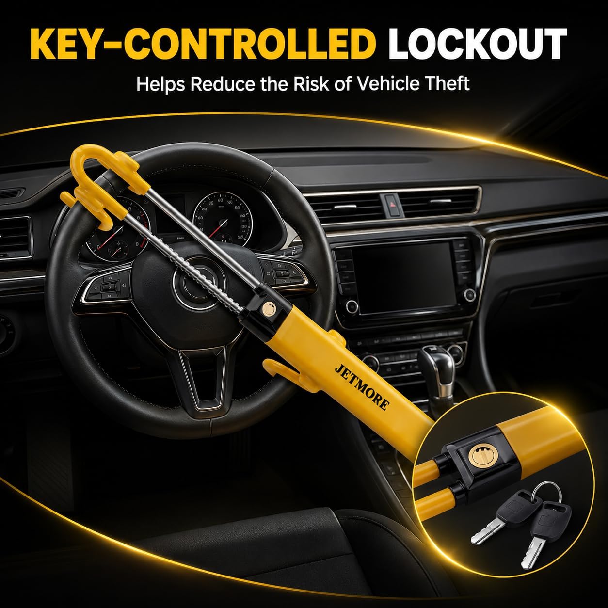 JETMORE Steering Wheel Lock with Keys Adjustable Wheel Locks for Anti Theft