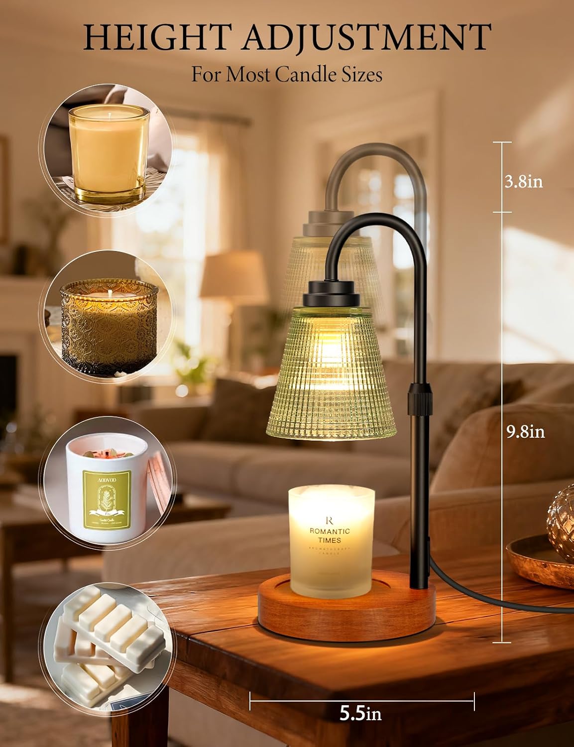 Candle Warmer Lamp with Timer Dimmable, Lamp Candle Warmer Birthday Gifts for Women, Black Adjustable Wax Melter Warmer for Jar Candles, House Warming Gift Home Decor