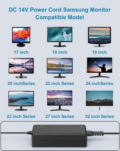 for Samsung Monitor Power Cord DC 14V 4A for Samsung SyncMaster 32” 27" 24" 22" 23" 20" 19" 18" 17" 15” Screen LED LCD TFT Monitor TV Power Supply Cord