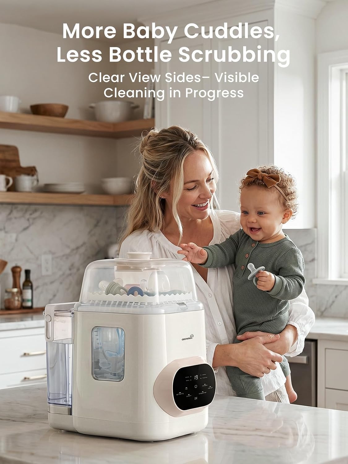 GROWNSY EaseClean Pro Bottle Washer & Sterilizer & Dryer, Visible Cleaning
