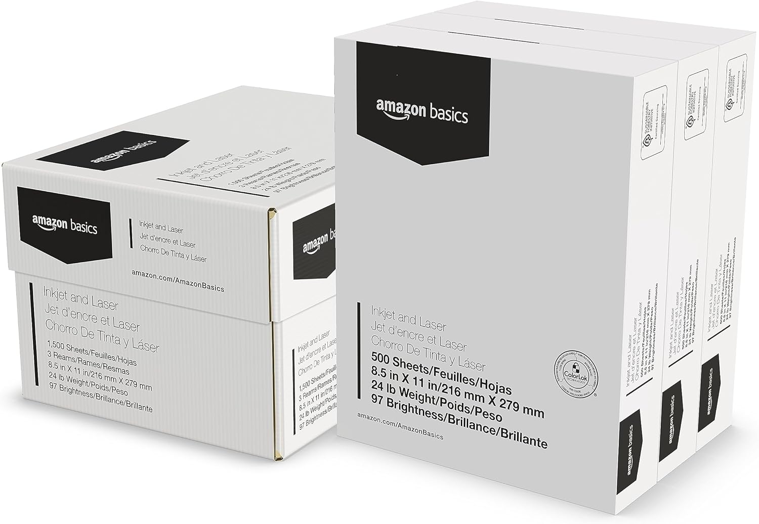 Amazon Basics Multipurpose Copy Printer Paper, 8.5 x 11 Inches, 24 lb Weight, 97 Bright White, 1500 Sheets (3 Packs of 500), for Inkjet and Laser