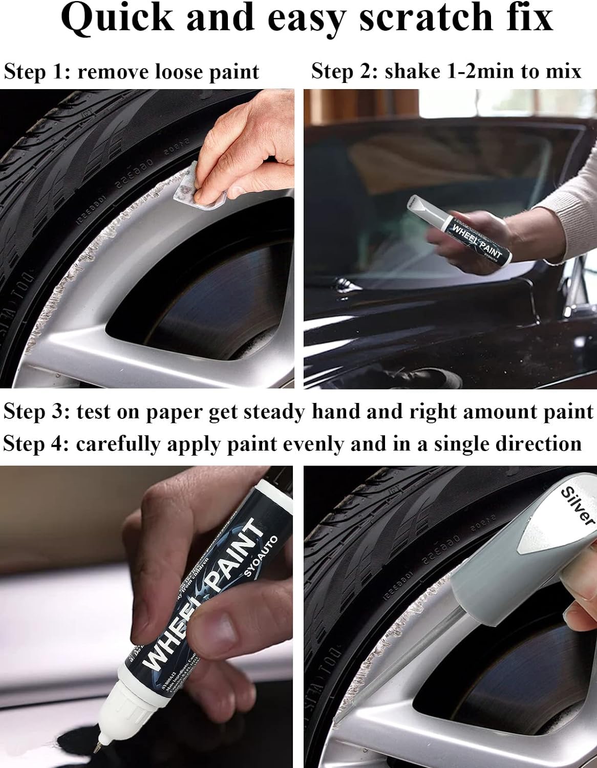 SYOAUTO Gloss Black Rim Touch Up Paint, Car Wheel Scratch Repair Touch Up Paint Pen, Universal Color Rim Wheel Paint (Gloss Black)