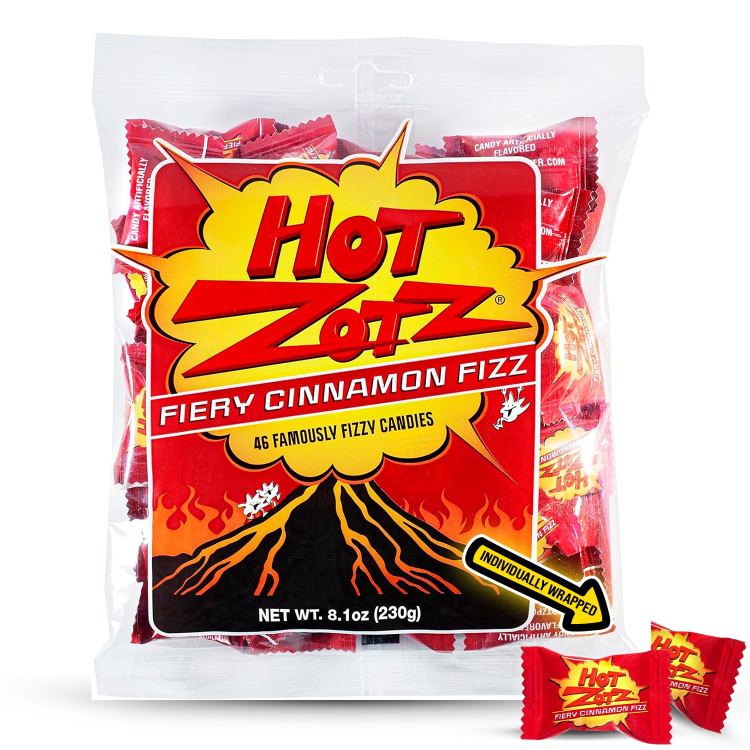 ZOTZ Fizzy Sour Candy Bulk - Retro Italian Hard Candy Individually Wrapped - Classic Nostalgic Fiery Cinnamon Flavor - 46 Pieces Bag for Party Favors, Goodie Bags, Piñata & Candy Buffet