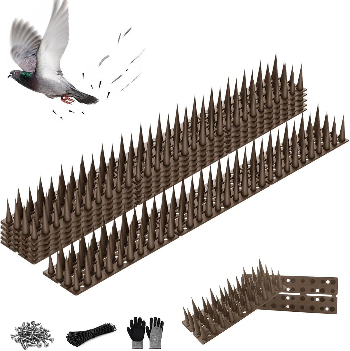 Bird Spikes, 6 Pack, 8.4 FT Total Coverage, Outdoor Bird Deterrent, Brown