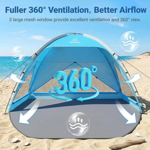 Wolfwise Beach Tent Sun Shelter Portable, Large 3-4 Person Sunshade Cabana
