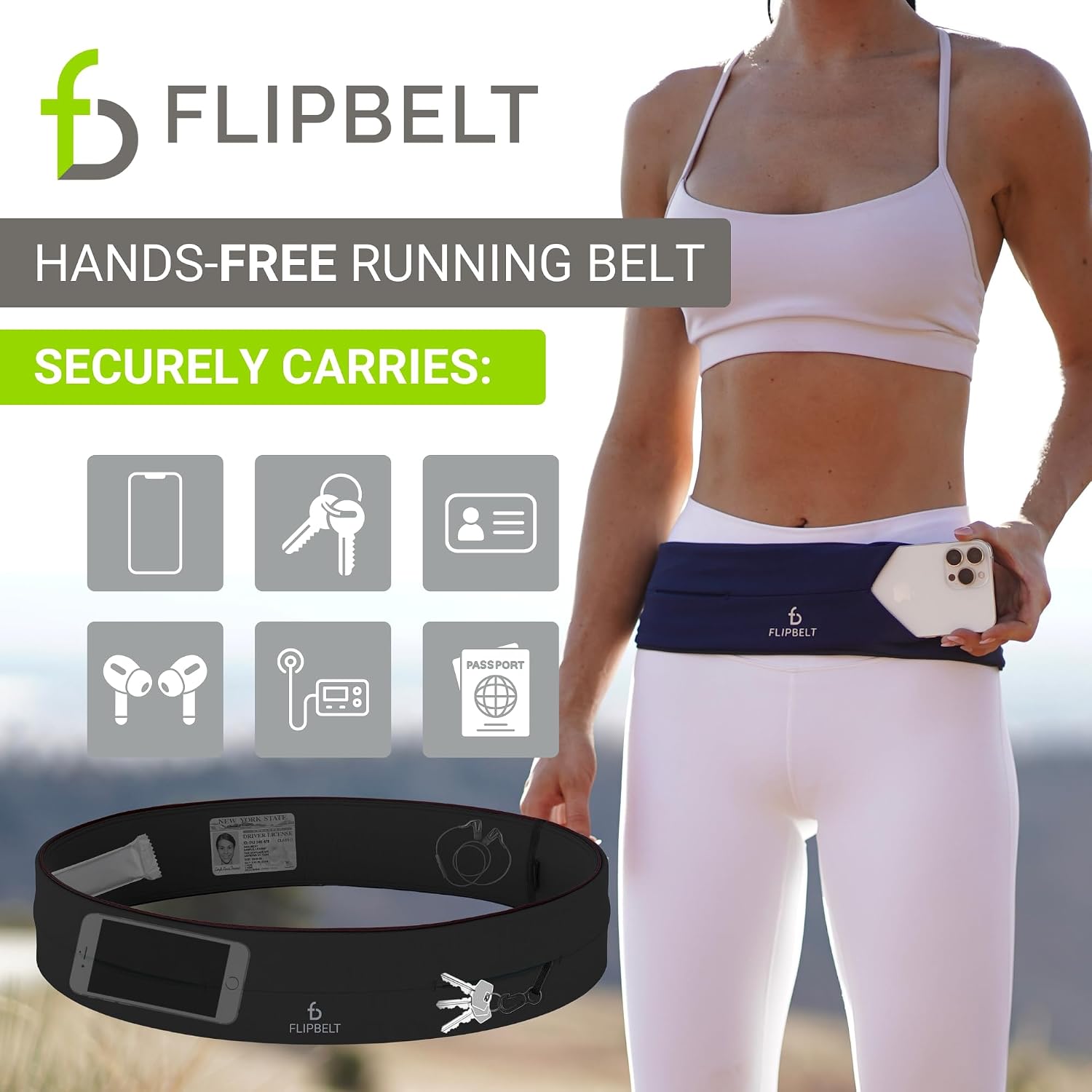 FlipBelt Classic Running Belt, Phone Holder for Running, Money Belt Pouch