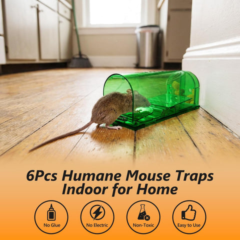 6 Pcs Humane Mouse Traps No Kill,Catch and Release Mouse Traps that Work,Live Mouse Trap Small Capture Cage,Reusable Mice Trap Catch for House & Outdoors