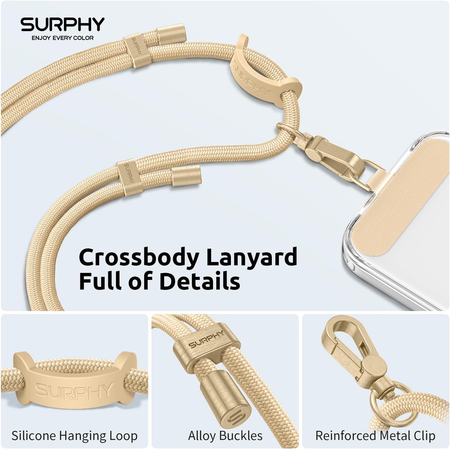 SURPHY Phone Lanyard Crossbody, Phone Strap Crossbody with 2 Tether Tabs