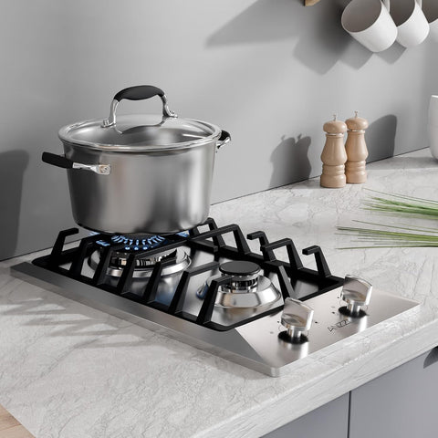 ANZZI 12 in. 2-Burner Built-in Gas Cooktop | Stainless Steel Surface Gas