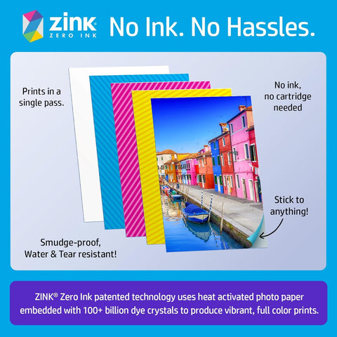 HP Sprocket Portable 2x3 Inch Instant Photo Printer (Black Noir) Print Pictures on Zink Sticky-Backed Paper From Your iOS & Android Device
