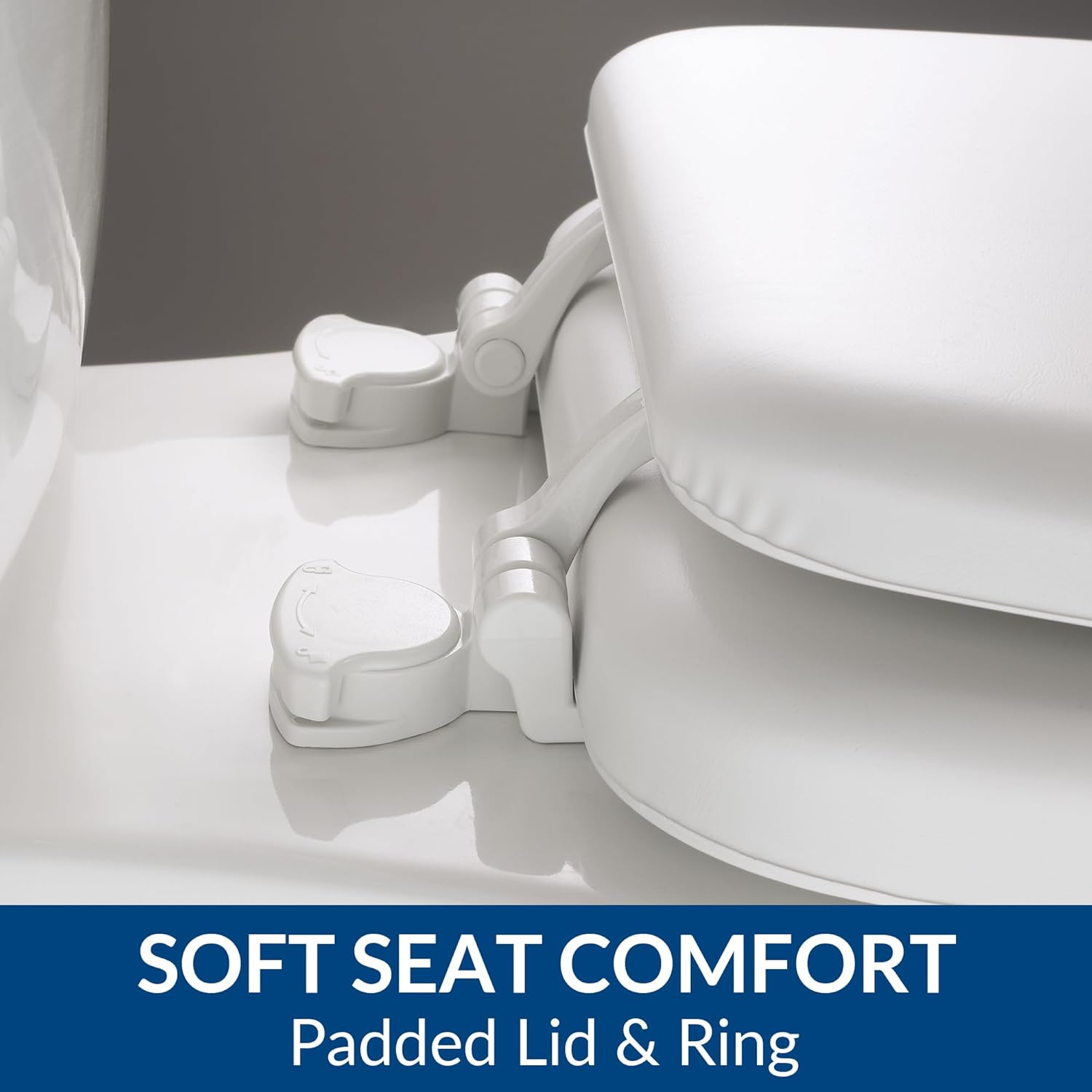 Mayfair Padded Toilet Seat, Cushioned Soft Vinyl over Wood Core Seat, Secure Hinges, Easy Clean, Made in USA, Round, Black