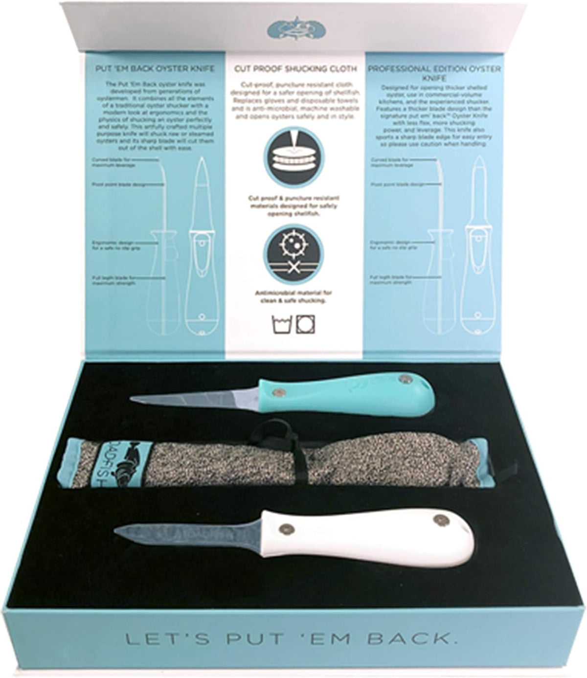 Toadfish Oyster Shucking Kit, 2 Oyster Knives and Protective Cloth