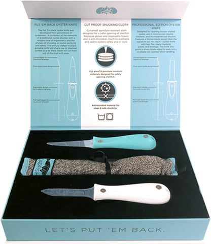 Toadfish Oyster Shucking Kit, 2 Oyster Knives and Protective Cloth