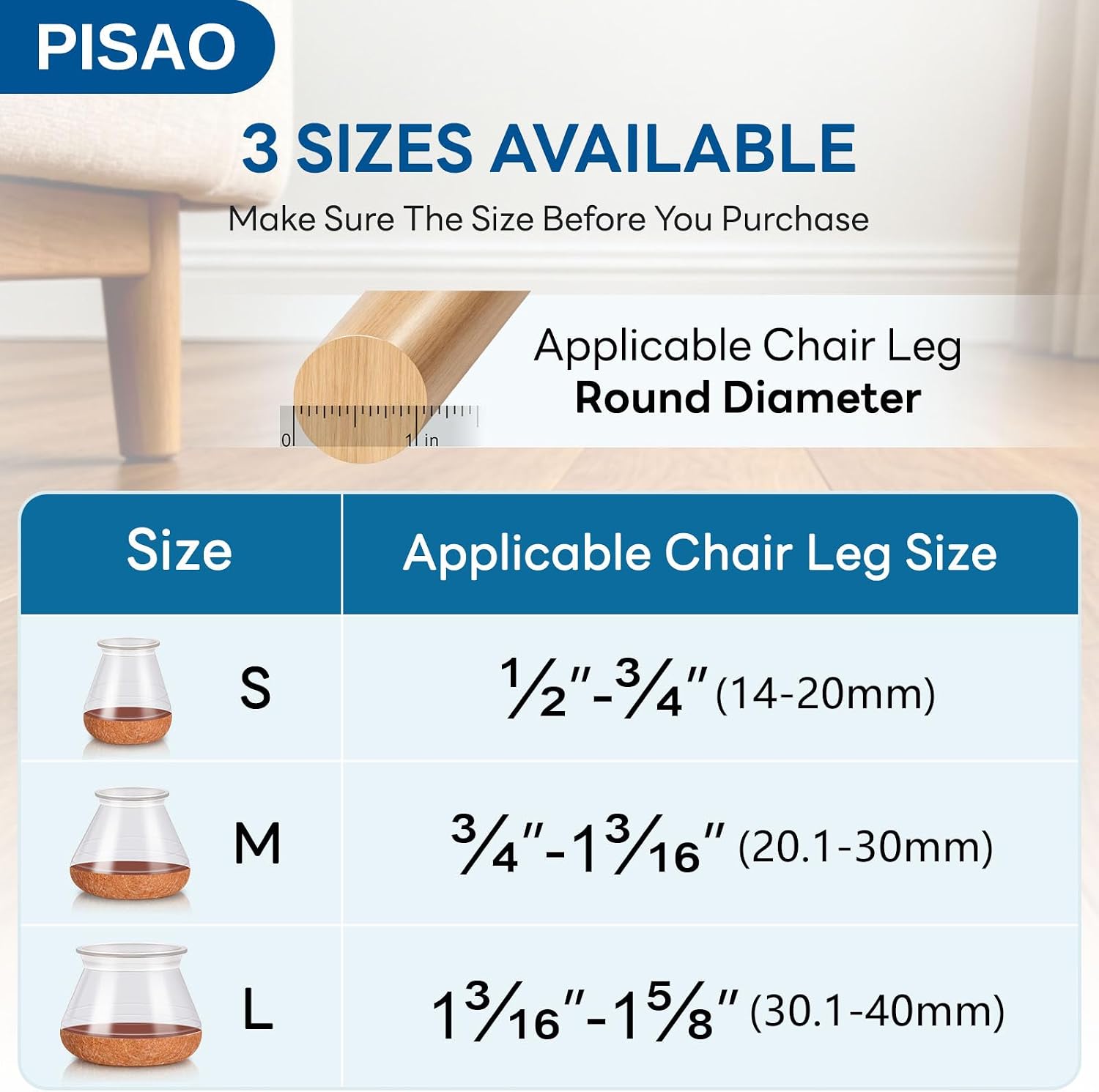 PISAO 24 Pcs Chair Leg Floor Protectors Caps Cover Pad for Hardwood Floors