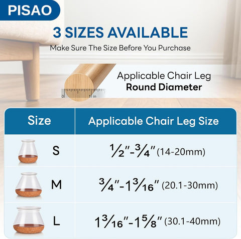 PISAO 24 Pcs Chair Leg Floor Protectors Caps Cover Pad for Hardwood Floors