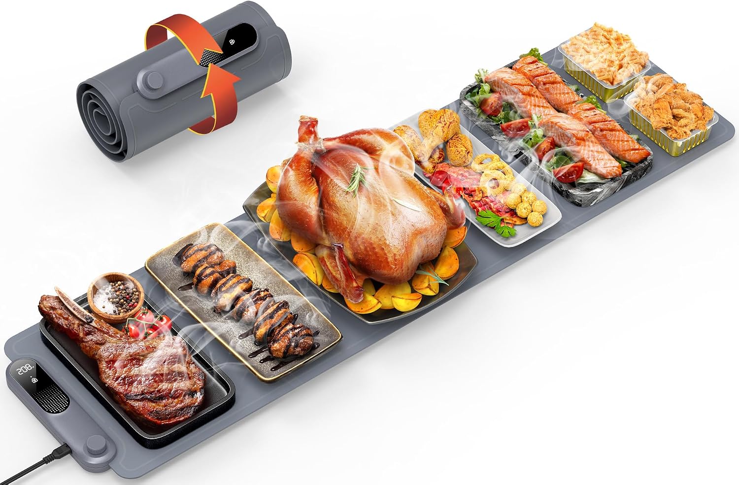 FEPPO Warming Mat for Food, Extra-Long Size 42"x12", Fast Full-Surface