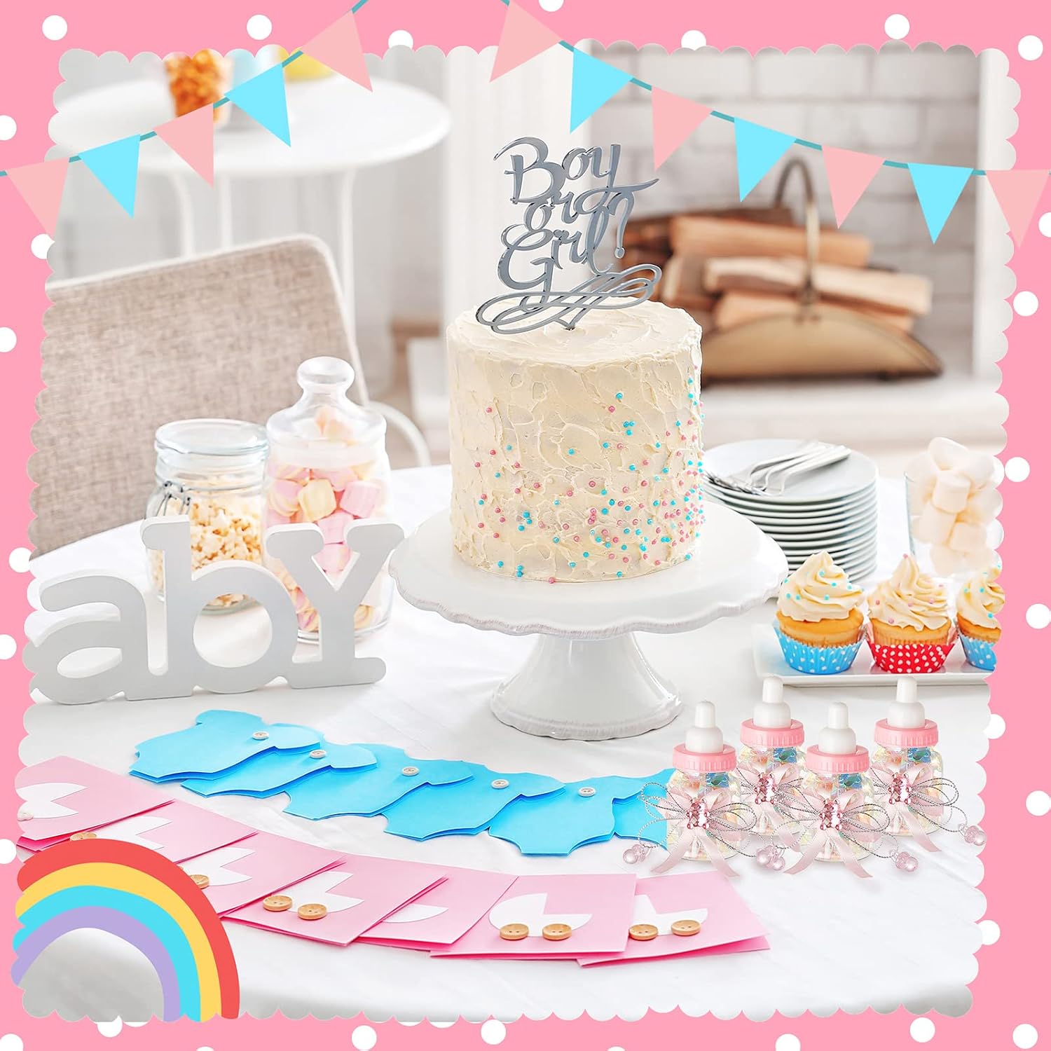 Nuenen 48 Pcs Baby Shower Milk Bottles with Ribbon Plastic Bear Candy Bottles Baby Shower Favors Gender Reveal Wedding Birthday Party Decorations(Pink)