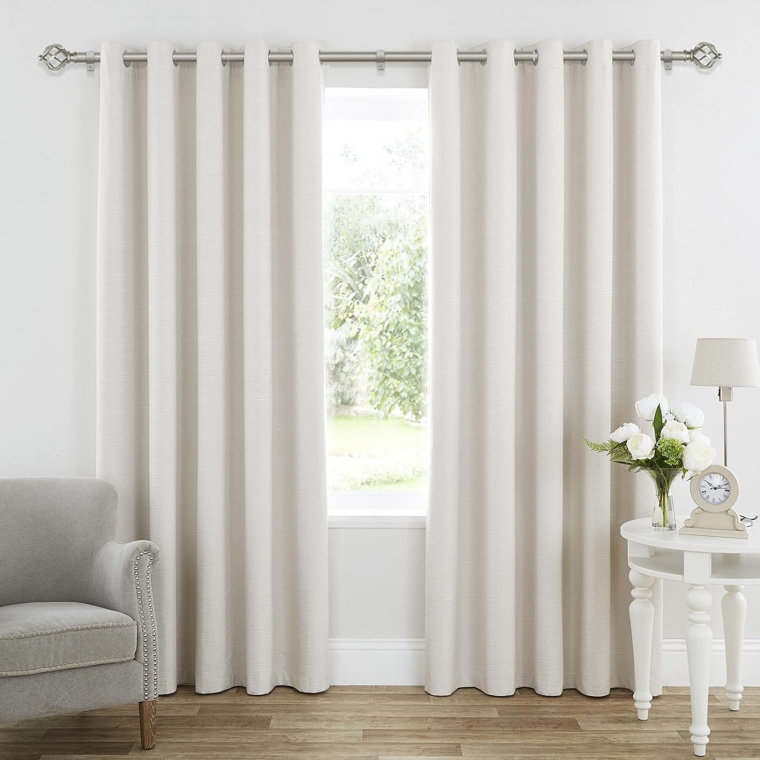 KAMANINA Silver Curtain Rod 32 to 58 Inch, Adjustable Window Treatment Rods
