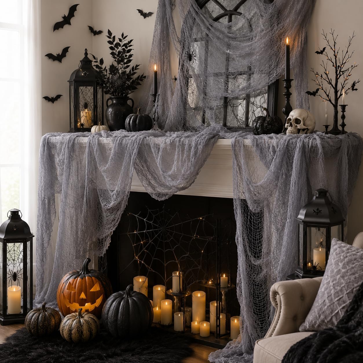 Set of 5 Gray Halloween Gauze Creepy Cloth Fabric Tapestry Decor Decoration