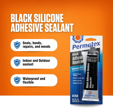 Permatex 81158 Black Silicone Adhesive Sealant, 3 oz. Tube, Pack of 1
