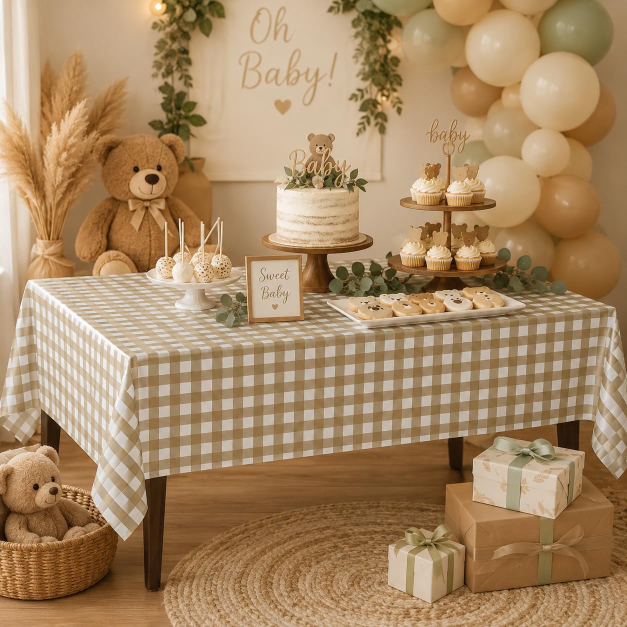 12Pcs Brown Gingham Tablecloths, Checkered Party Table Covers 54x108 In
