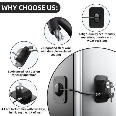 RORMGO Refrigerator Lock 2 Packs, Fridge Lock with Silicone Wire Protection Fridge Locks for Kids Easy to Use and Install Cabinet Locks with Key, Black