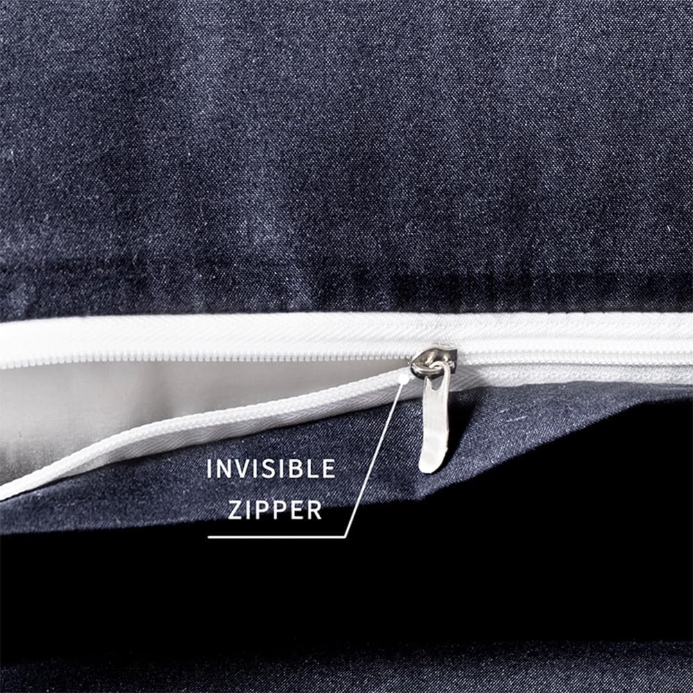 Standard Size Zipper Pillow Cases Set of 2,Navy Blue,20x26 Inches