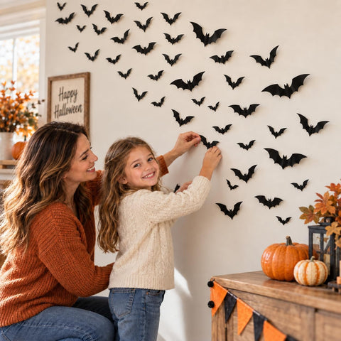 Cleangor 140 PCS Halloween Bat Decorations, 3D Wall Decor, 5 Sizes, Indoor