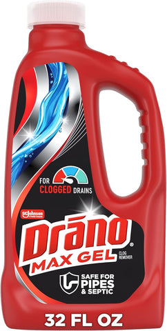 Drano Max Gel Drain Clog Remover & Cleaner, Safe for All Pipes/Septic, 32oz