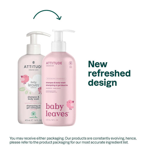 ATTITUDE Baby 2-in-1 Shampoo & Body Wash, EWG Verified, Fragrance Free & Dermatologically Tested, Vegan, Unscented, 16 Fl Oz
