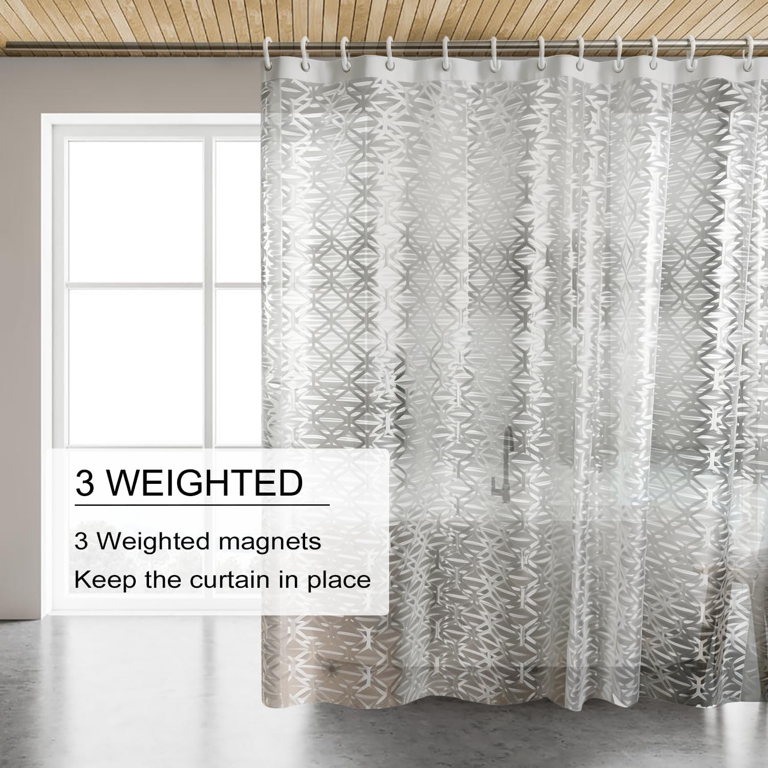 TIKABC Shower Curtain Liner, 4G PEVA Shower Liner, Plastic Peva Waterproof Shower Curtains, 72x72 inch with Grommet Holes 3 Magnetic Weights