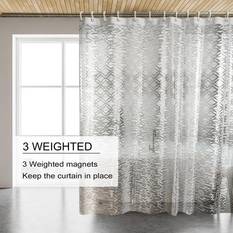 TIKABC Shower Curtain Liner, 4G PEVA Shower Liner, Plastic Peva Waterproof Shower Curtains, 72x72 inch with Grommet Holes 3 Magnetic Weights