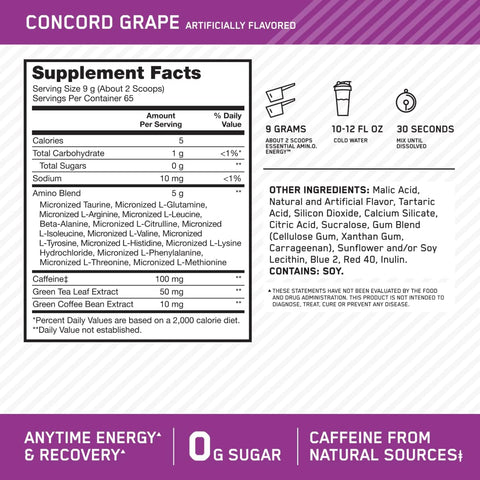 Optimum Nutrition Amino Energy Powder, Concord Grape, 1 LB