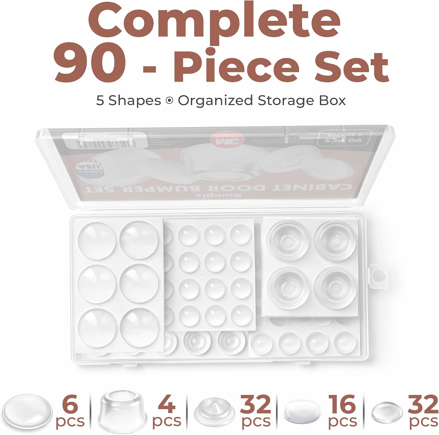 Cabinet Door Bumpers, 90 Pack, Clear Self-Adhesive Silicone Furniture Pads