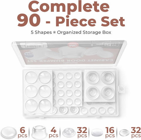 Cabinet Door Bumpers, 90 Pack, Clear Self-Adhesive Silicone Furniture Pads