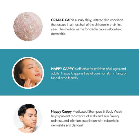 Happy Cappy Medicated Shampoo and Body Wash - Fragrance-Free - 8 Fl Oz