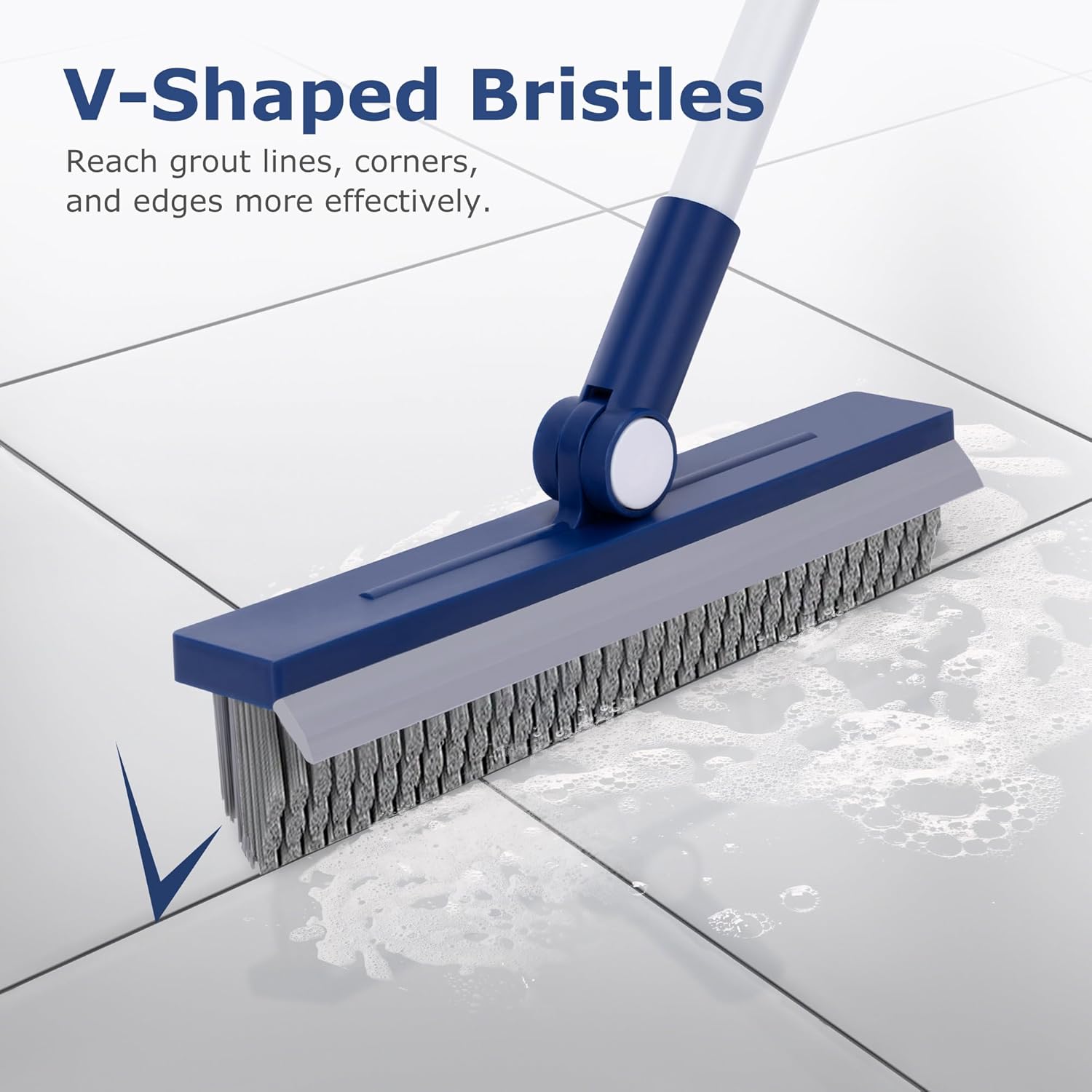 IVYROLL Grout Brush with Long Handle, V-Shaped Bristles, Tile Floor Cleaner