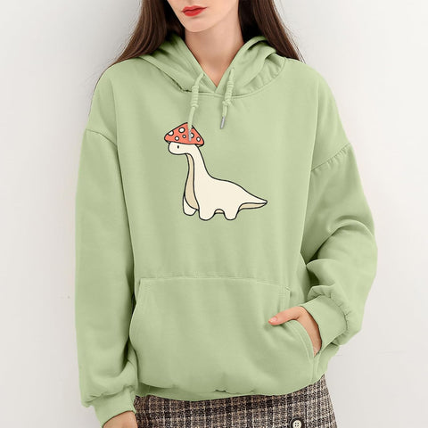 Oversized Cute Mushroom Dino Print Hoodies for Womens Kawaii Cartoon Sweatshirt Teen Cotton Fleece Sweaters