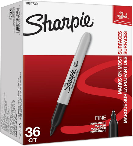 Sharpie Permanent Markers, Bulk Set, Fine Tip Markers, For Plastic, Metal, Wood, And More, Black, 36 Count