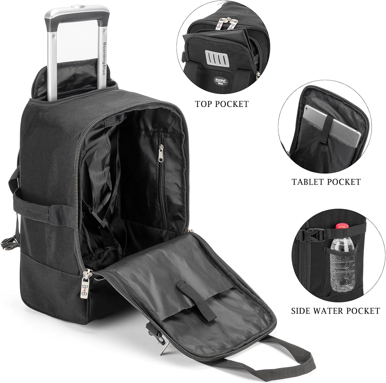 Boardingblue 17x10x9 Inches United Airlines Rolling Personal Item Under Seat Travel Bag Suitable For Major Airlines, Not Suitcase, Rolling Travel Bag Design (Black, 17x10x9 Inches)