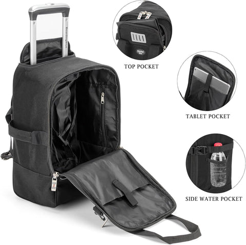 Boardingblue 17x10x9 Inches United Airlines Rolling Personal Item Under Seat Travel Bag Suitable For Major Airlines, Not Suitcase, Rolling Travel Bag Design (Black, 17x10x9 Inches)