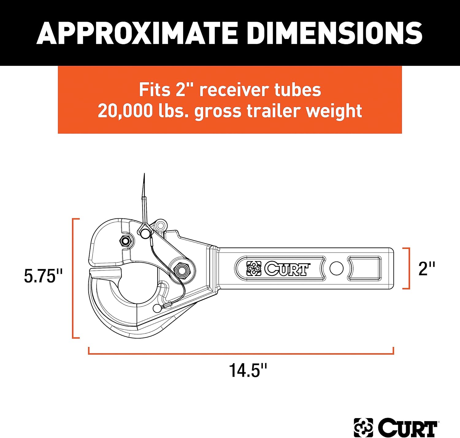 CURT 48004 Receiver-Mount Pintle Hook for 2-1/2" Lunette Rings